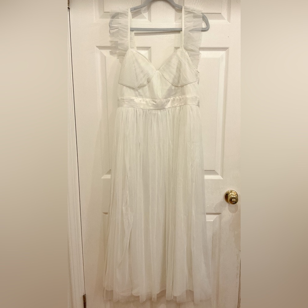 Anaya With Love tulle frill sleeve midaxi dress in white